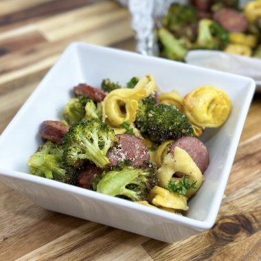 sheet pan sausage tortellini dinner