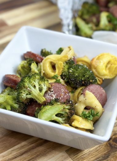 sheet pan sausage tortellini dinner