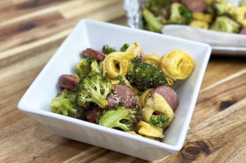 sheet pan sausage tortellini dinner