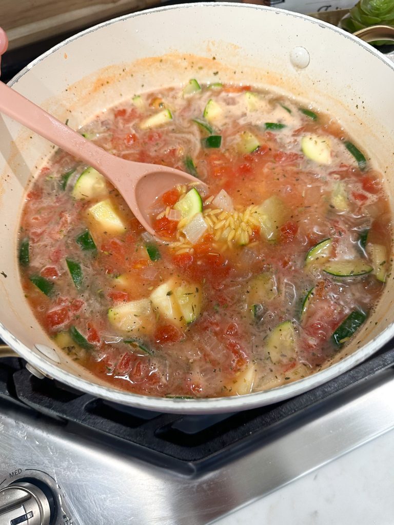 One pot orzo with vegetables