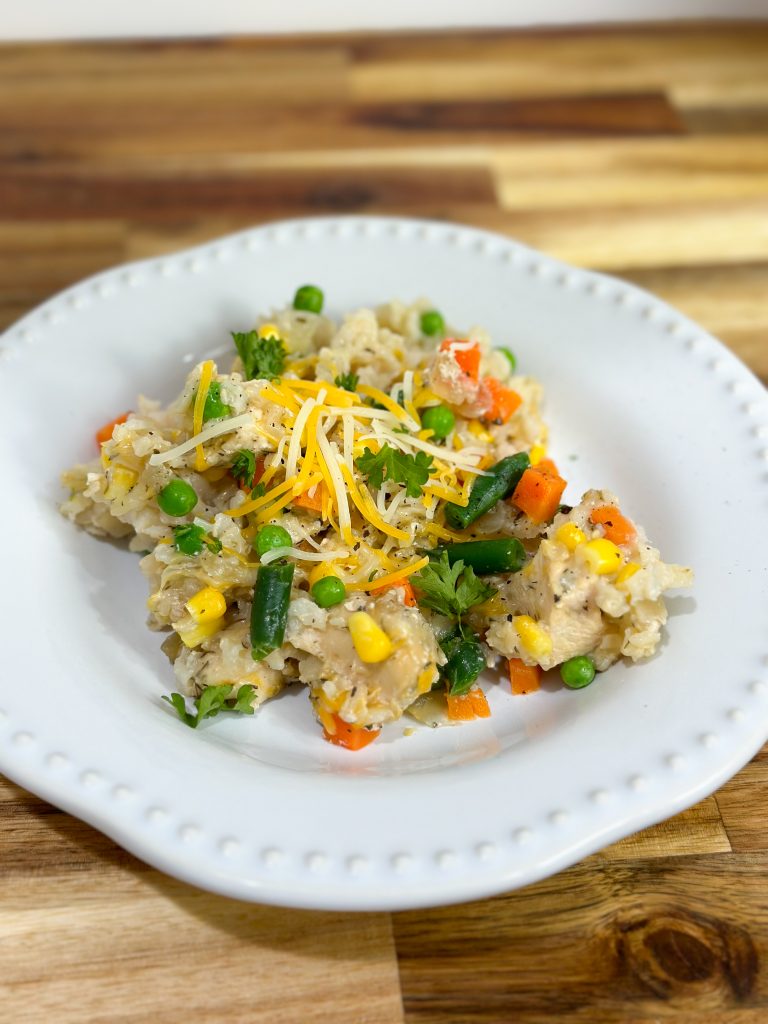 easy slow cooker chicken, vegetables, and rice